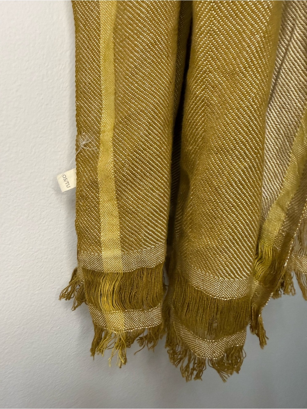 Eileen Fisher Gold Metallic Scarf Shawl Wrap Fringe OS Silk Blend - Picture 3 of 8